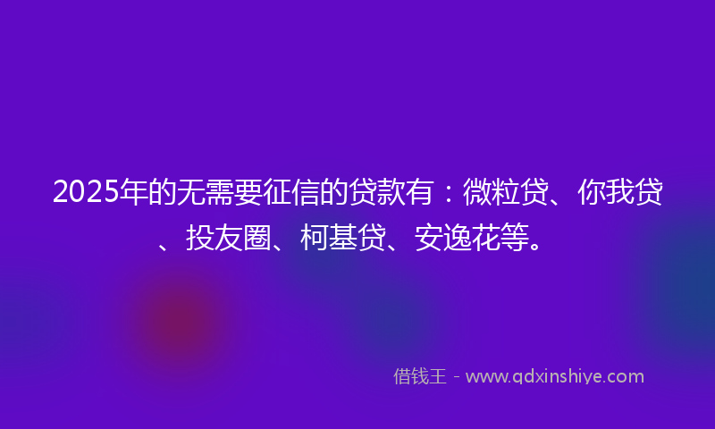 2025年的无需要征信的贷款有：微粒贷、你我贷、投友圈、柯基贷、安逸花等。
