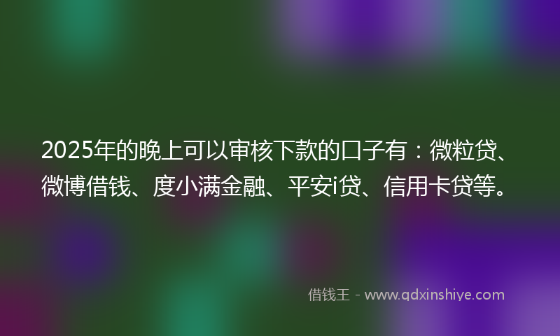 2025年的晚上可以审核下款的口子有：微粒贷、微博借钱、度小满金融、平安i贷、信用卡贷等。