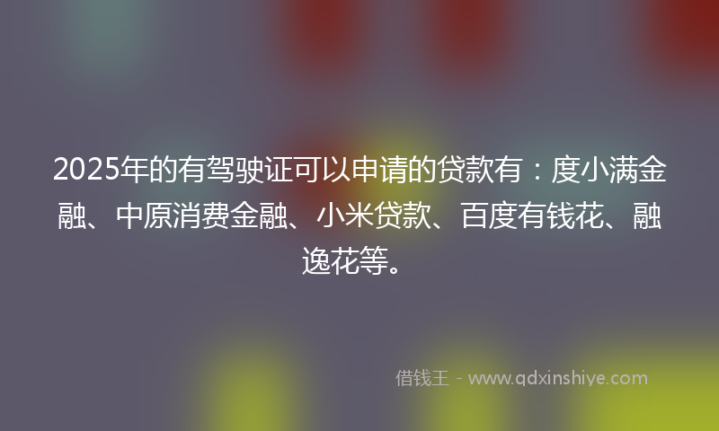 2025年的有驾驶证可以申请的贷款有：度小满金融、中原消费金融、小米贷款、百度有钱花、融逸花等。