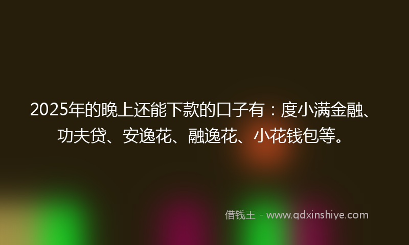 2025年的晚上还能下款的口子有：度小满金融、功夫贷、安逸花、融逸花、小花钱包等。