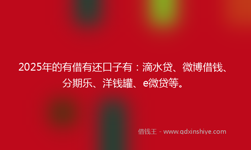 2025年的有借有还口子有：滴水贷、微博借钱、分期乐、洋钱罐、e微贷等。