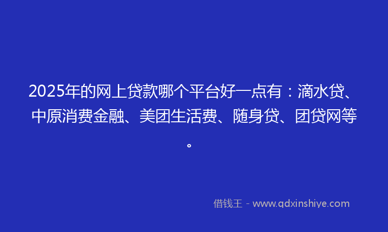 2025年的网上贷款哪个平台好一点有：滴水贷、中原消费金融、美团生活费、随身贷、团贷网等。