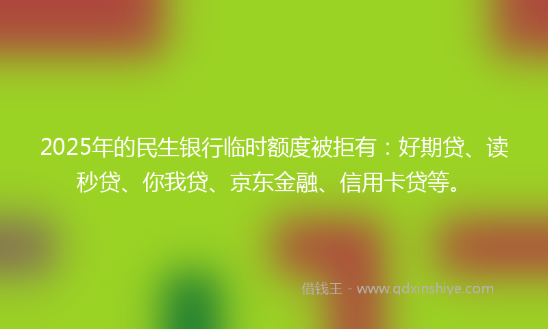 2025年的民生银行临时额度被拒有：好期贷、读秒贷、你我贷、京东金融、信用卡贷等。