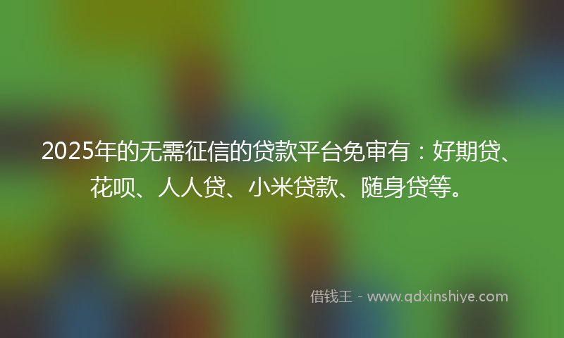 2025年的无需征信的贷款平台免审有：好期贷、花呗、人人贷、小米贷款、随身贷等。