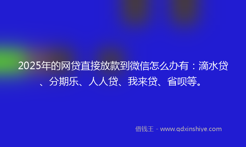 2025年的网贷直接放款到微信怎么办有：滴水贷、分期乐、人人贷、我来贷、省呗等。