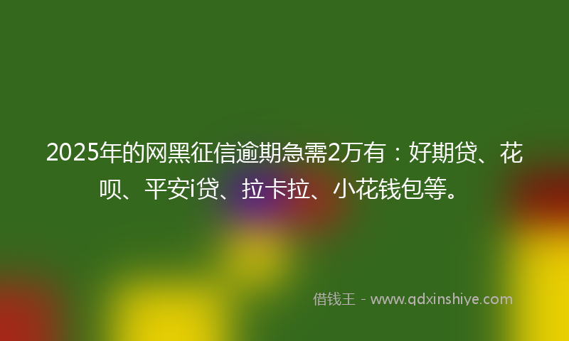 2025年的网黑征信逾期急需2万有：好期贷、花呗、平安i贷、拉卡拉、小花钱包等。