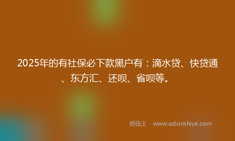 2025年的有社保必下款黑户有：滴水贷、快贷通、东方汇、还呗、省呗等。
