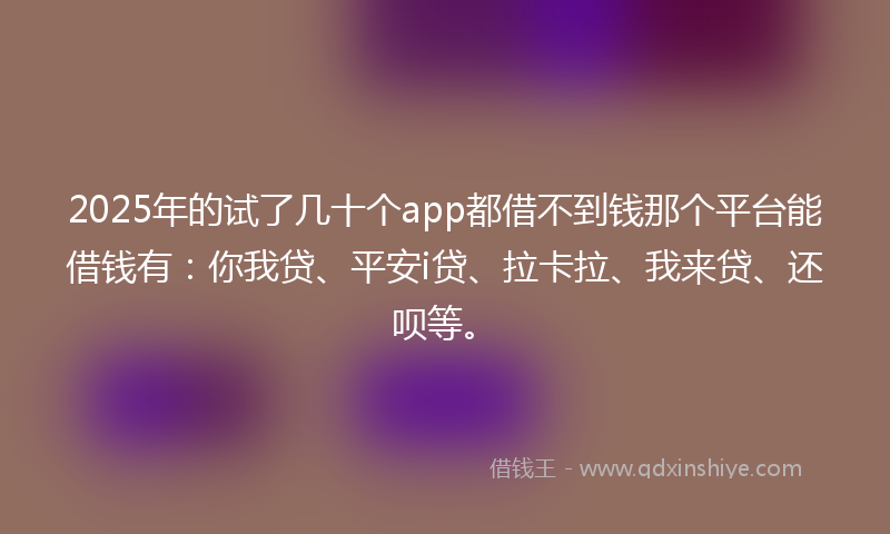 2025年的试了几十个app都借不到钱那个平台能借钱有：你我贷、平安i贷、拉卡拉、我来贷、还呗等。