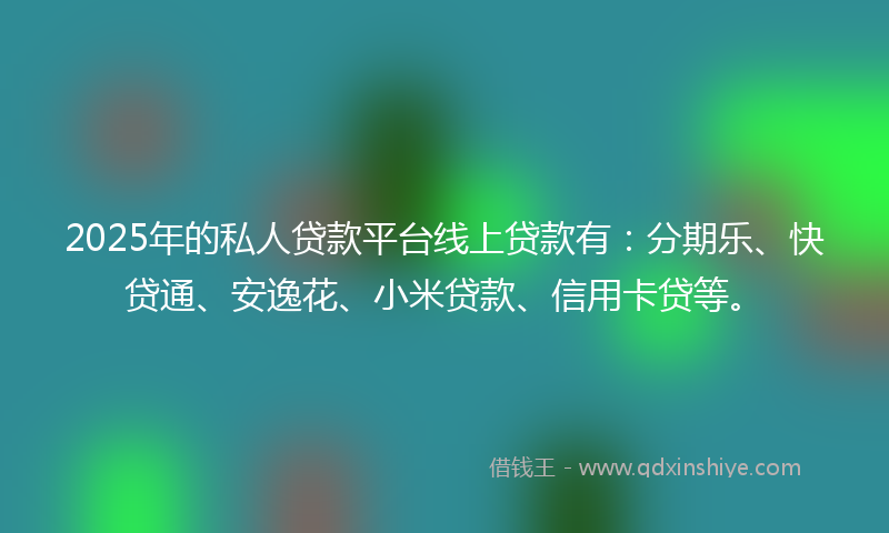 2025年的私人贷款平台线上贷款有：分期乐、快贷通、安逸花、小米贷款、信用卡贷等。