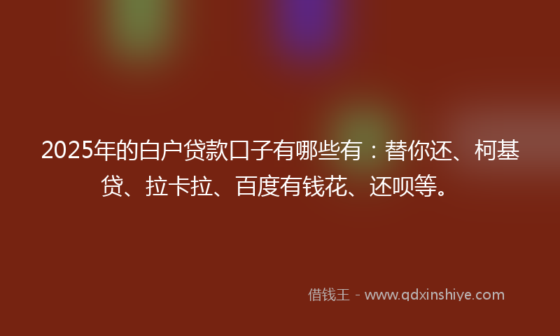 2025年的白户贷款口子有哪些有：替你还、柯基贷、拉卡拉、百度有钱花、还呗等。