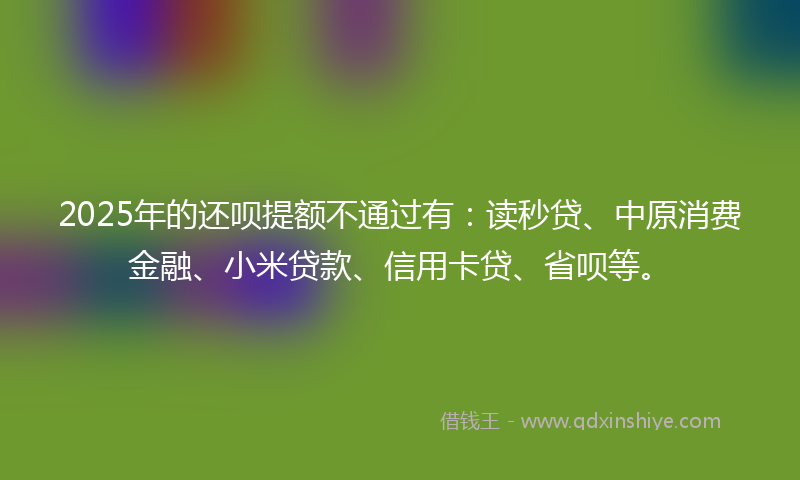 2025年的还呗提额不通过有：读秒贷、中原消费金融、小米贷款、信用卡贷、省呗等。