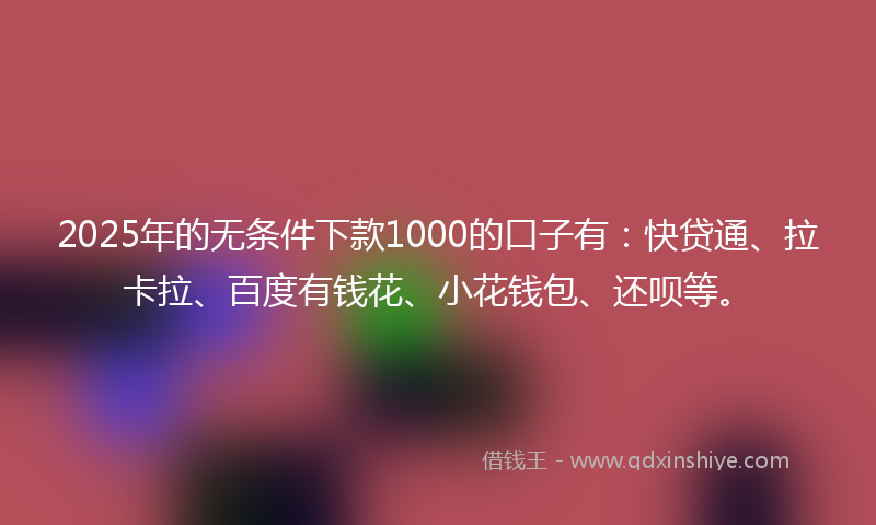 2025年的无条件下款1000的口子有：快贷通、拉卡拉、百度有钱花、小花钱包、还呗等。