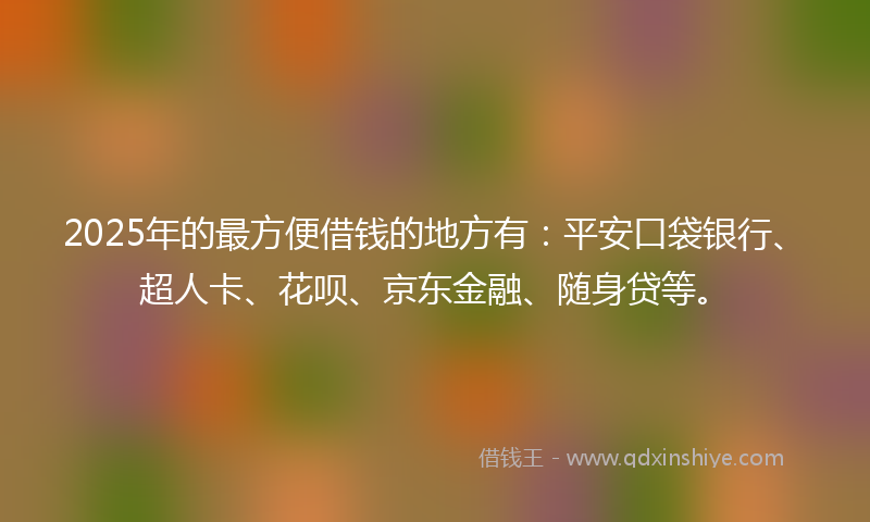 2025年的最方便借钱的地方有：平安口袋银行、超人卡、花呗、京东金融、随身贷等。
