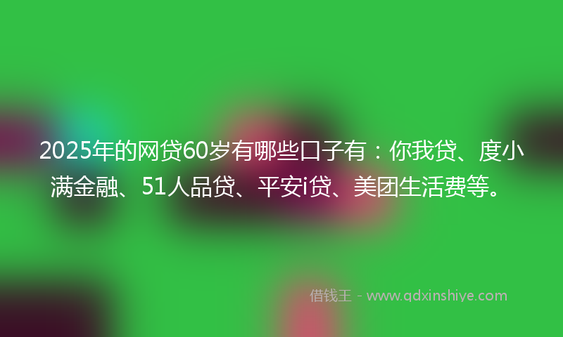 2025年的网贷60岁有哪些口子有：你我贷、度小满金融、51人品贷、平安i贷、美团生活费等。