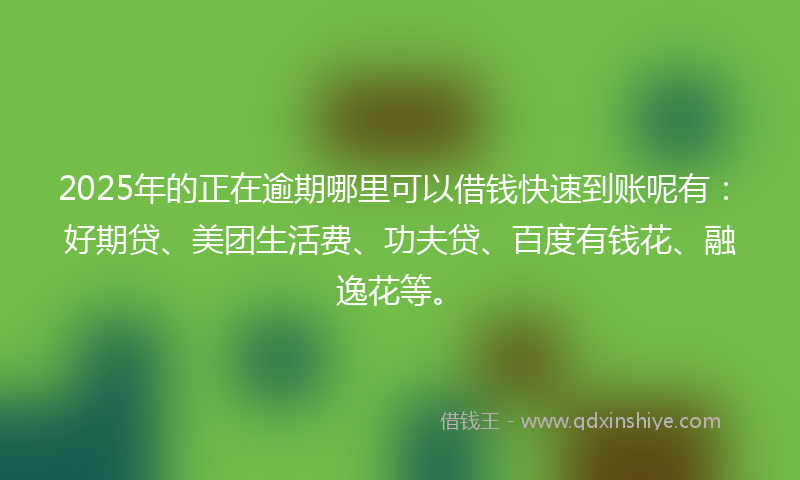 2025年的正在逾期哪里可以借钱快速到账呢有：好期贷、美团生活费、功夫贷、百度有钱花、融逸花等。