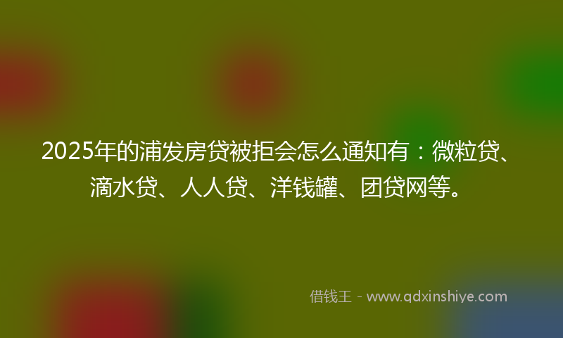 2025年的浦发房贷被拒会怎么通知有：微粒贷、滴水贷、人人贷、洋钱罐、团贷网等。