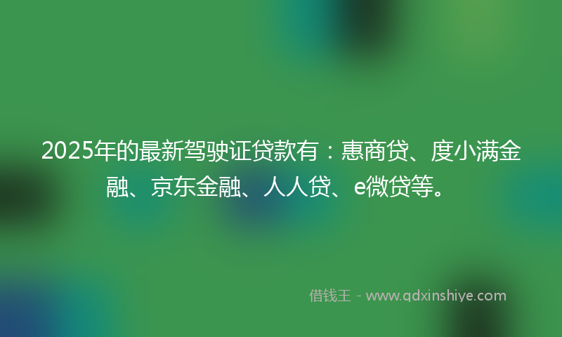 2025年的最新驾驶证贷款有：惠商贷、度小满金融、京东金融、人人贷、e微贷等。