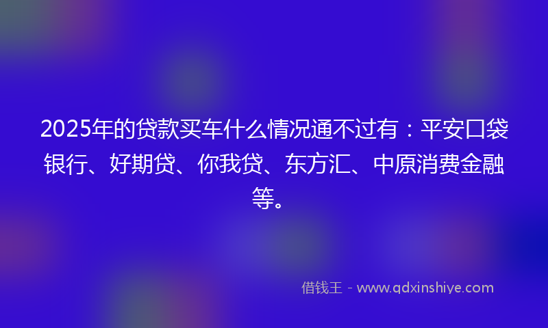 2025年的贷款买车什么情况通不过有：平安口袋银行、好期贷、你我贷、东方汇、中原消费金融等。