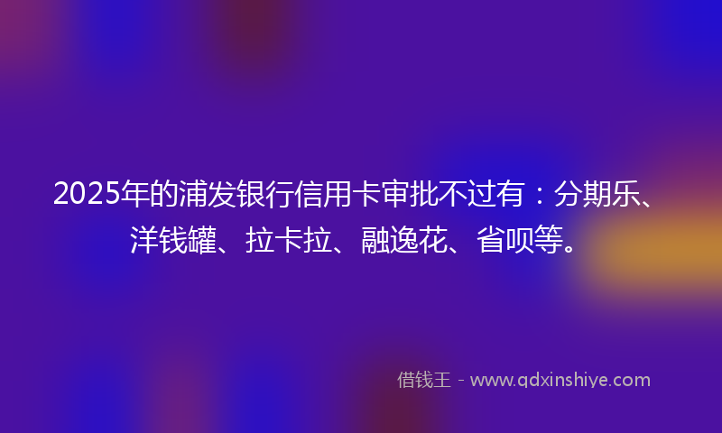 2025年的浦发银行信用卡审批不过有：分期乐、洋钱罐、拉卡拉、融逸花、省呗等。