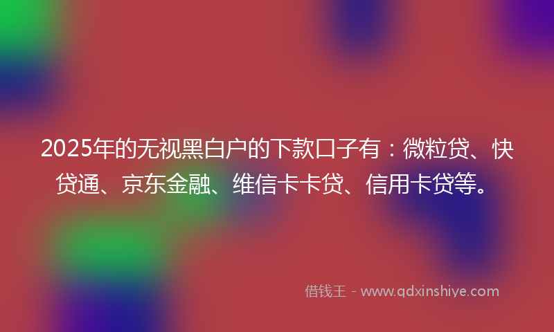 2025年的无视黑白户的下款口子有：微粒贷、快贷通、京东金融、维信卡卡贷、信用卡贷等。