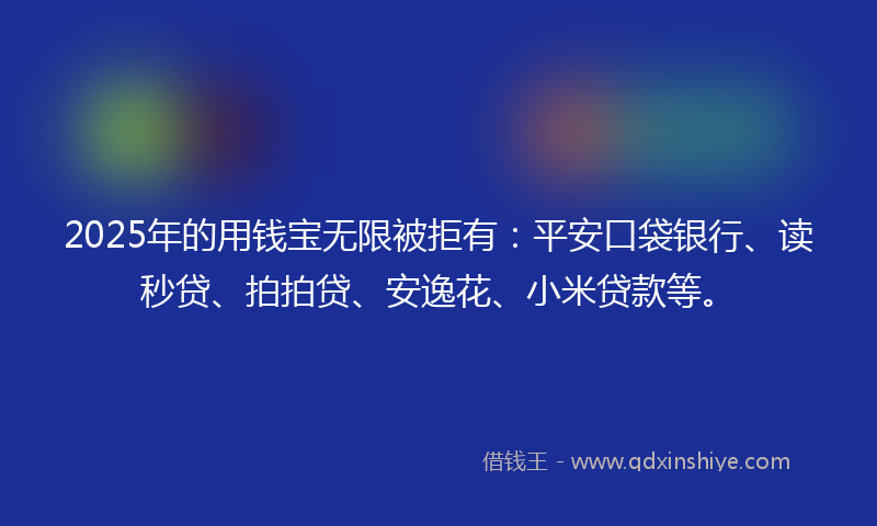 2025年的用钱宝无限被拒有:平安口袋银行、读秒贷、拍拍贷、安逸花、小米贷款等。