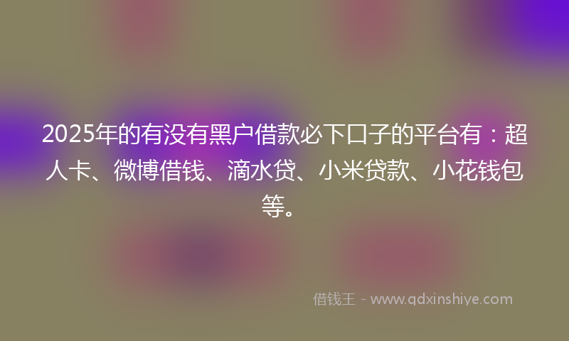 2025年的有没有黑户借款必下口子的平台有：超人卡、微博借钱、滴水贷、小米贷款、小花钱包等。
