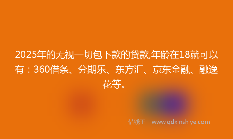 2025年的无视一切包下款的贷款,年龄在18就可以有：360借条、分期乐、东方汇、京东金融、融逸花等。