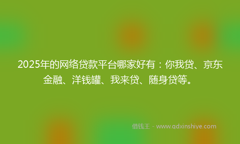 2025年的网络贷款平台哪家好有：你我贷、京东金融、洋钱罐、我来贷、随身贷等。