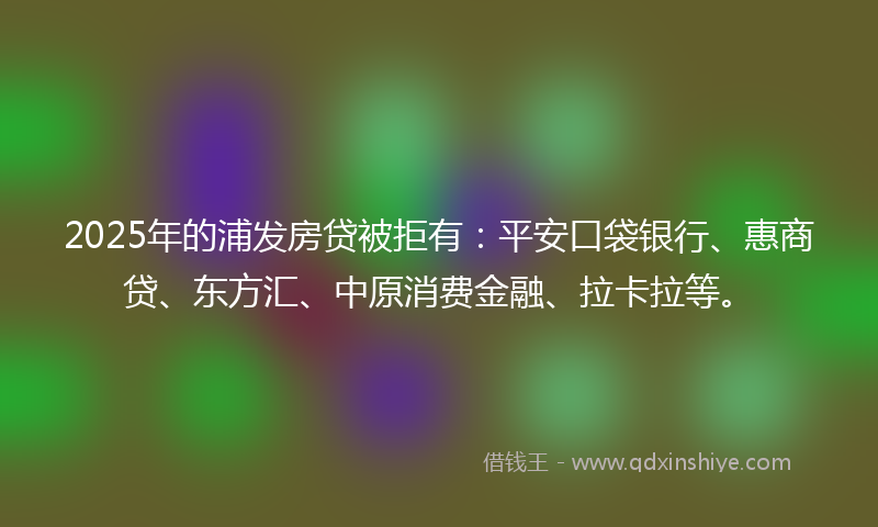 2025年的浦发房贷被拒有：平安口袋银行、惠商贷、东方汇、中原消费金融、拉卡拉等。