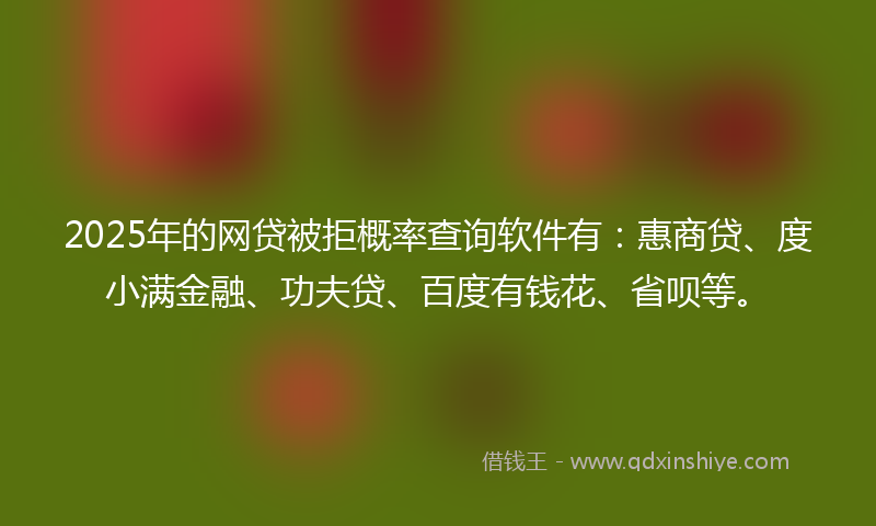 2025年的网贷被拒概率查询软件有：惠商贷、度小满金融、功夫贷、百度有钱花、省呗等。