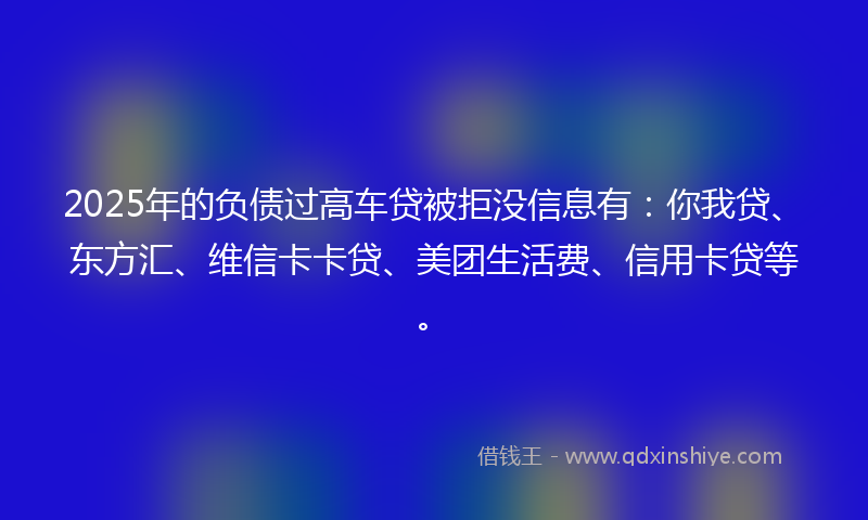 2025年的负债过高车贷被拒没信息有：你我贷、东方汇、维信卡卡贷、美团生活费、信用卡贷等。