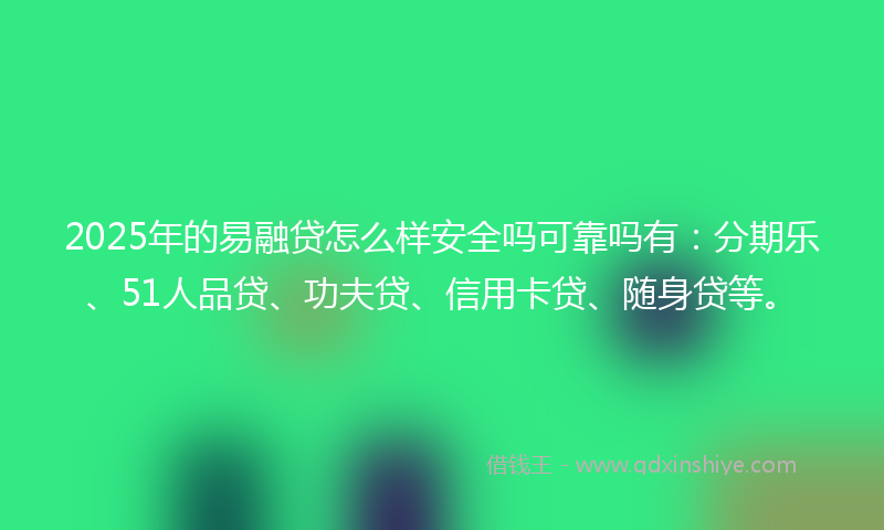 2025年的易融贷怎么样安全吗可靠吗有：分期乐、51人品贷、功夫贷、信用卡贷、随身贷等。