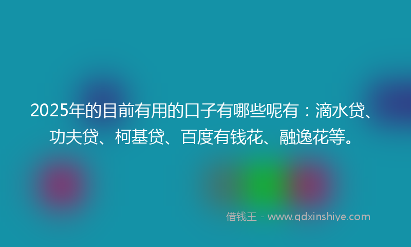 2025年的目前有用的口子有哪些呢有：滴水贷、功夫贷、柯基贷、百度有钱花、融逸花等。