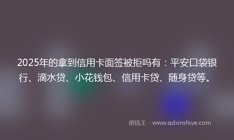 2025年的拿到信用卡面签被拒吗有：平安口袋银行、滴水贷、小花钱包、信用卡贷、随身贷等。