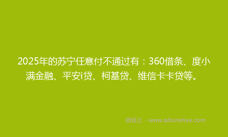 2025年的苏宁任意付不通过有：360借条、度小满金融、平安i贷、柯基贷、维信卡卡贷等。