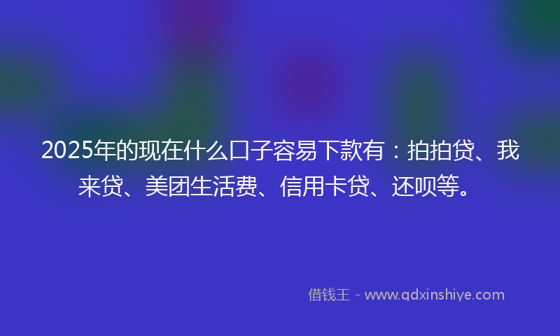 2025年的现在什么口子容易下款有：拍拍贷、我来贷、美团生活费、信用卡贷、还呗等。