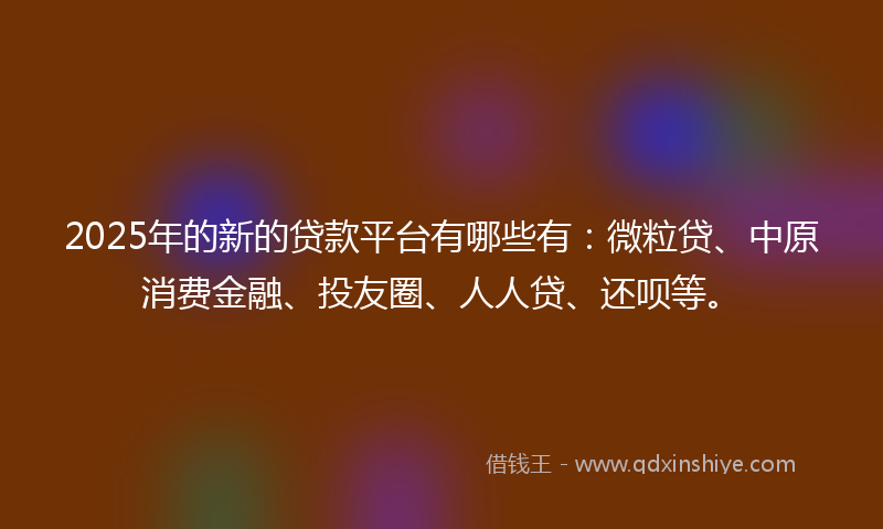 2025年的新的贷款平台有哪些有：微粒贷、中原消费金融、投友圈、人人贷、还呗等。