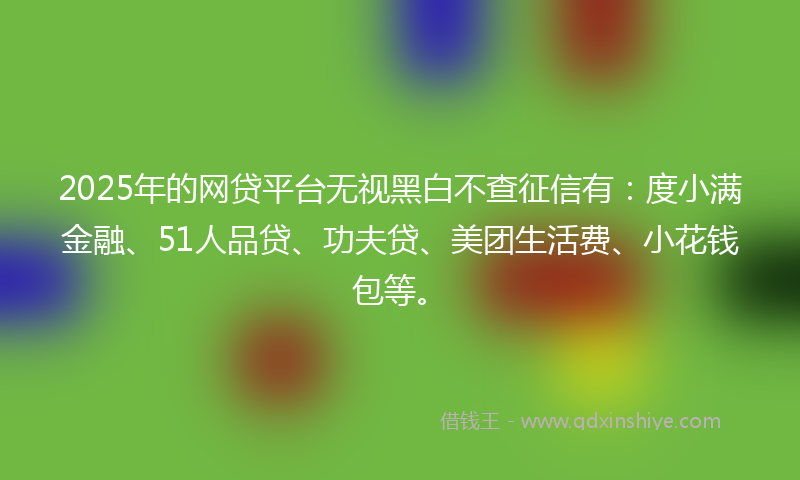 2025年的网贷平台无视黑白不查征信有：度小满金融、51人品贷、功夫贷、美团生活费、小花钱包等。