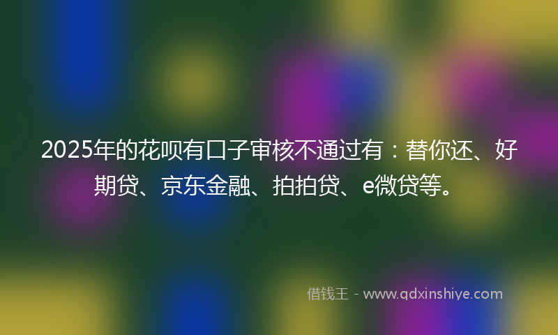 2025年的花呗有口子审核不通过有：替你还、好期贷、京东金融、拍拍贷、e微贷等。