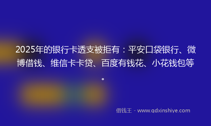 2025年的银行卡透支被拒有：平安口袋银行、微博借钱、维信卡卡贷、百度有钱花、小花钱包等。