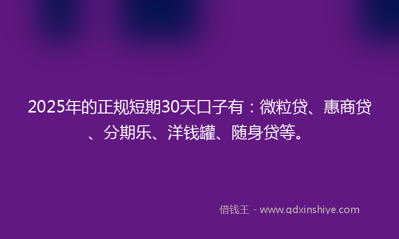 2025年的正规短期30天口子有：微粒贷、惠商贷、分期乐、洋钱罐、随身贷等。