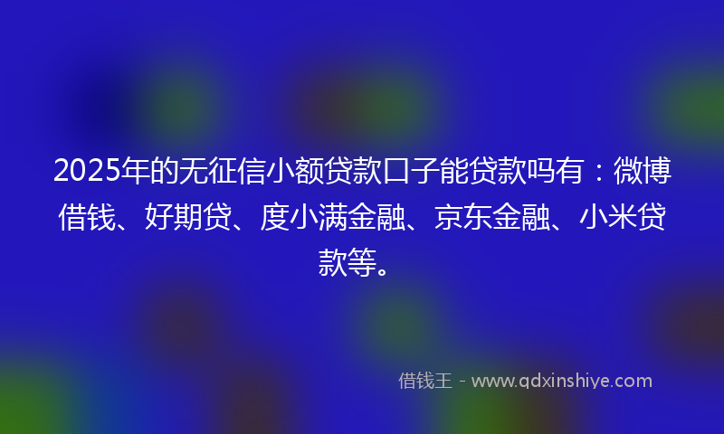 2025年的无征信小额贷款口子能贷款吗有：微博借钱、好期贷、度小满金融、京东金融、小米贷款等。
