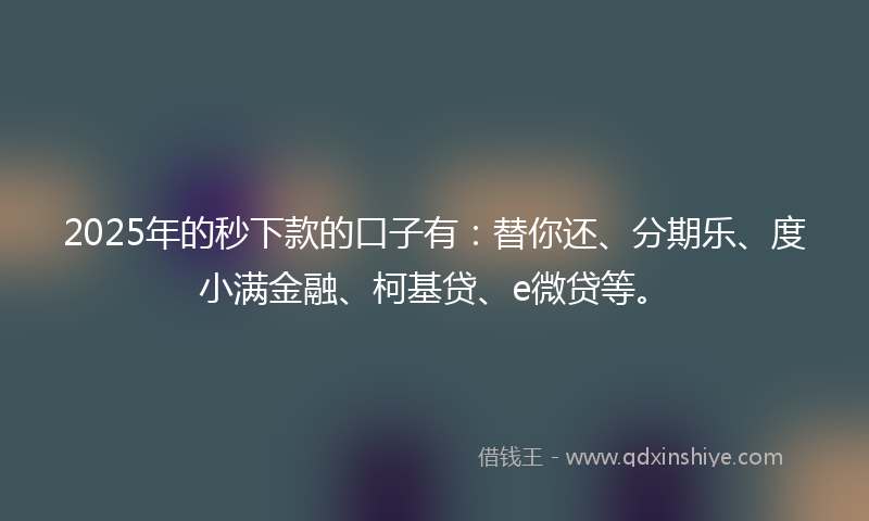 2025年的秒下款的口子有：替你还、分期乐、度小满金融、柯基贷、e微贷等。