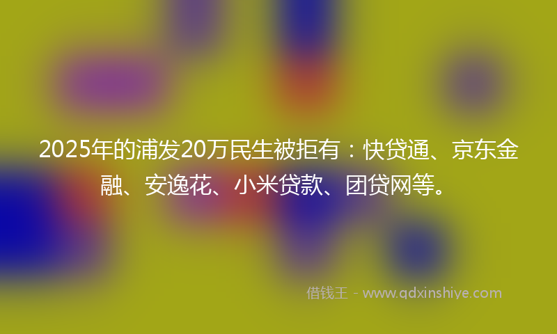 2025年的浦发20万民生被拒有：快贷通、京东金融、安逸花、小米贷款、团贷网等。