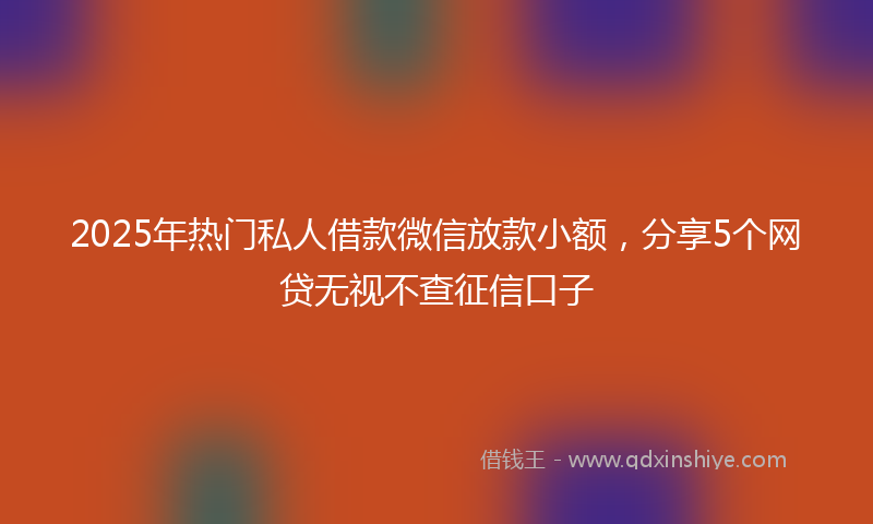 2025年热门私人借款微信放款小额，分享5个网贷无视不查征信口子