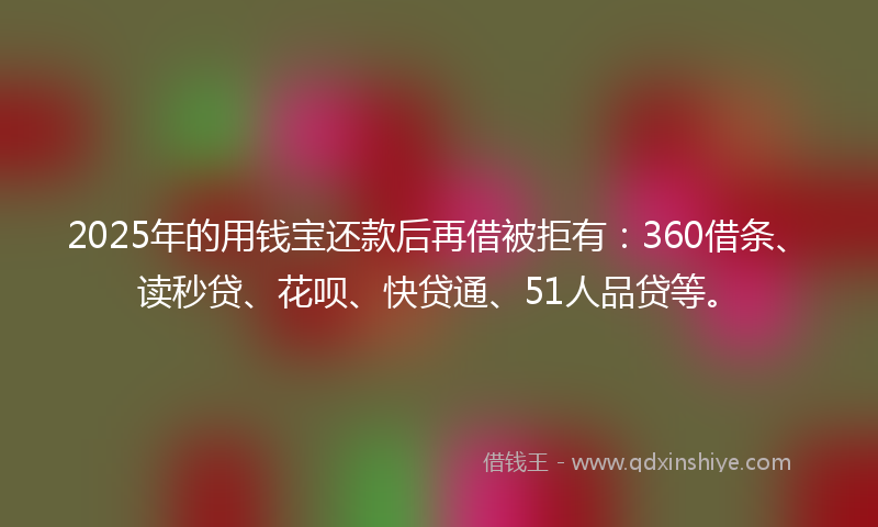 2025年的用钱宝还款后再借被拒有：360借条、读秒贷、花呗、快贷通、51人品贷等。