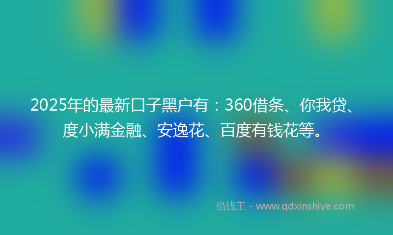 2025年的最新口子黑户有：360借条、你我贷、度小满金融、安逸花、百度有钱花等。