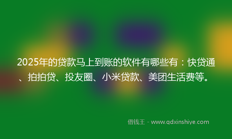 2025年的贷款马上到账的软件有哪些有：快贷通、拍拍贷、投友圈、小米贷款、美团生活费等。