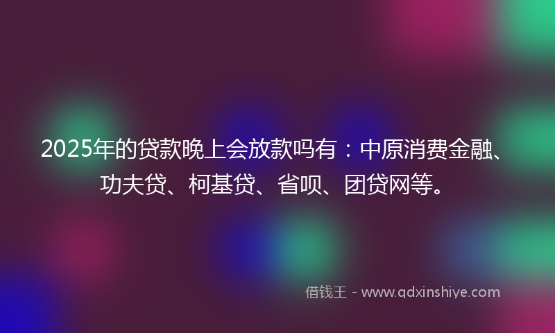2025年的贷款晚上会放款吗有：中原消费金融、功夫贷、柯基贷、省呗、团贷网等。