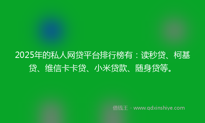 2025年的私人网贷平台排行榜有：读秒贷、柯基贷、维信卡卡贷、小米贷款、随身贷等。